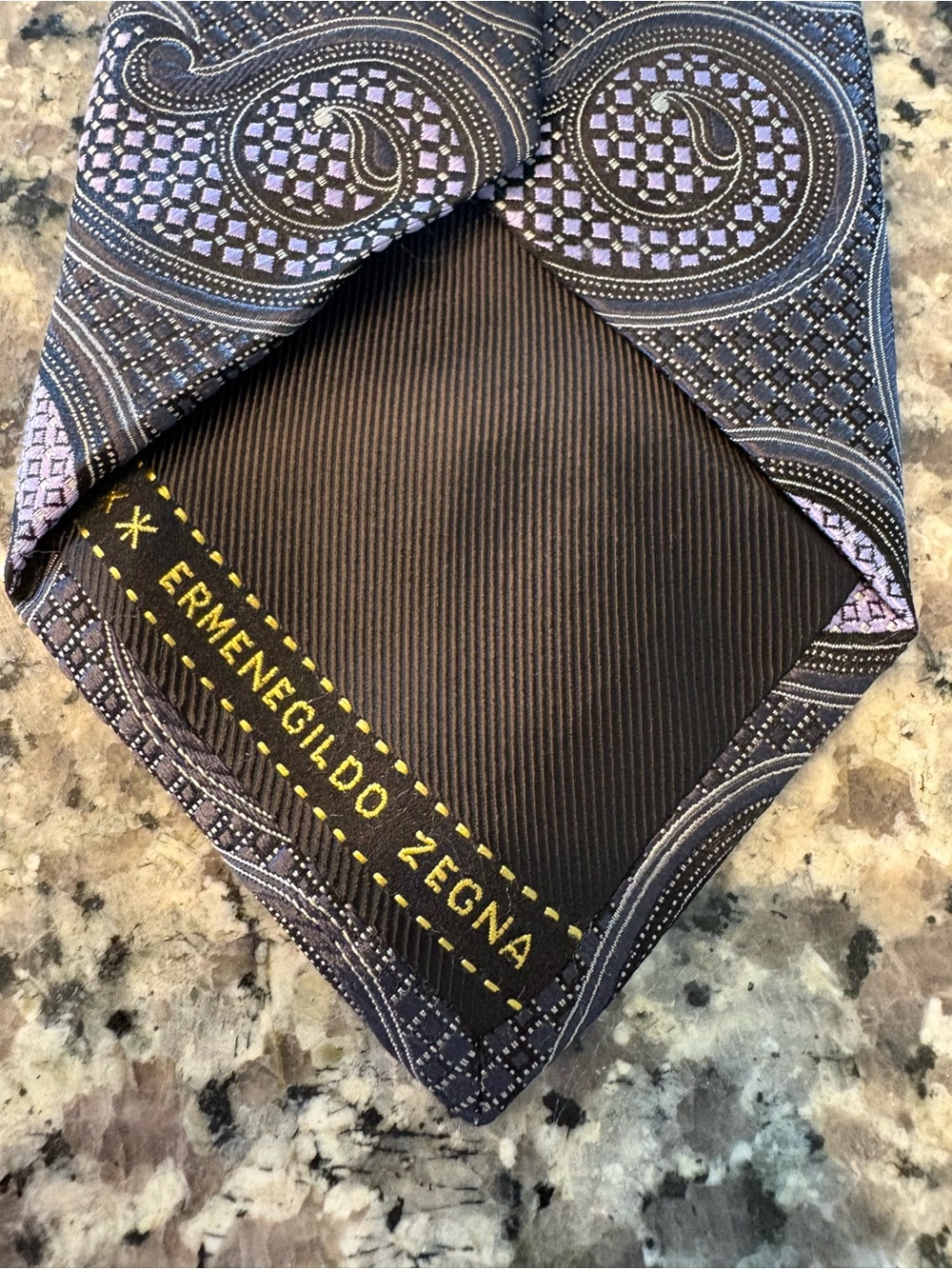Ermenegildo Zegna Purple And Gray Paisley Silk Tie Made In Italy View 3